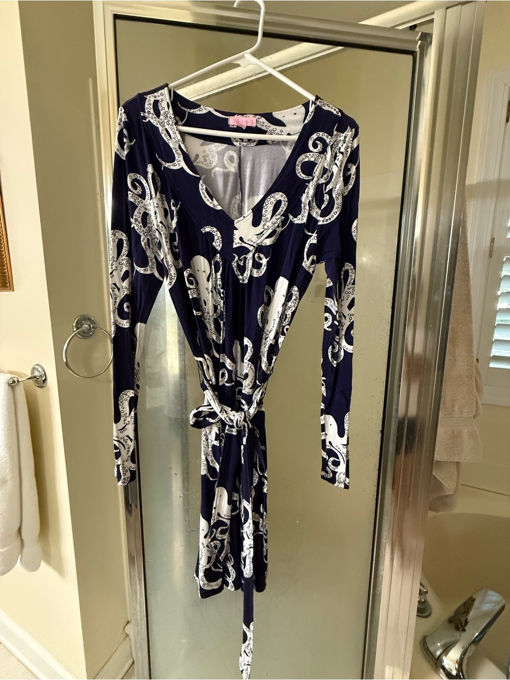 Lilly Pulitzer Navy Blue White Print Tie Waist Dress Size Large